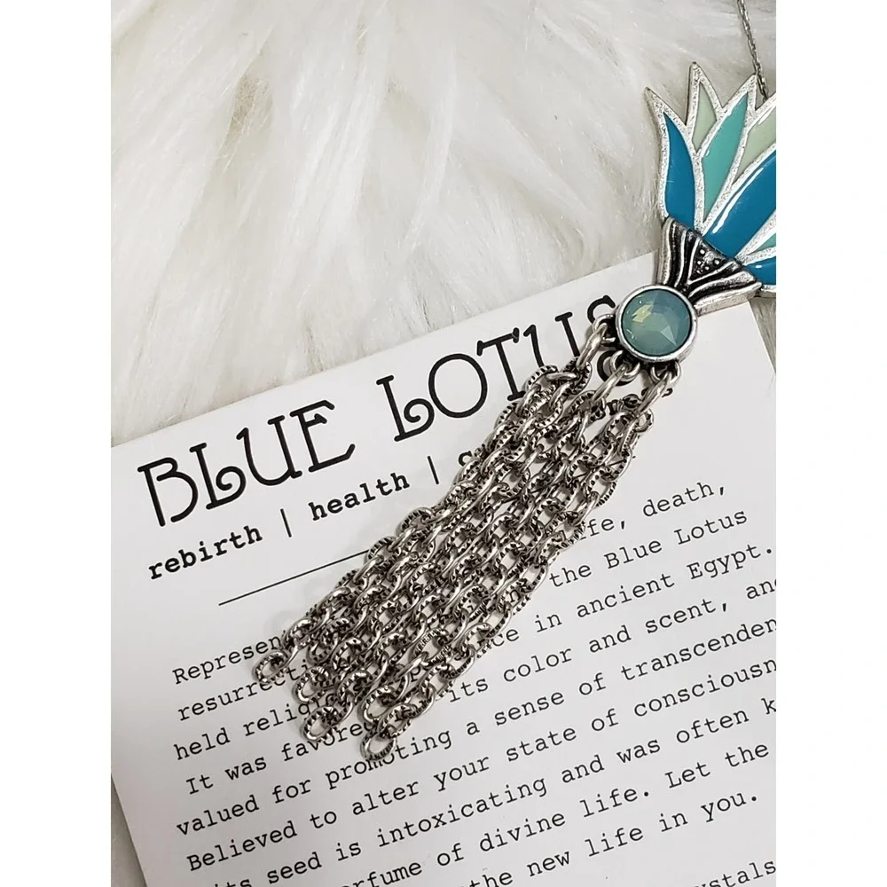 NEW Alex and Ani Women's 32 in Large Blue Lotus Necklace floral statement